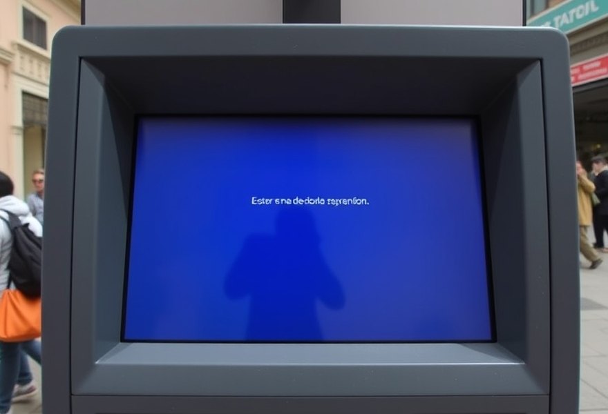Antes — Terminal bloqueado por un error de aplicación y fuera de servicio.